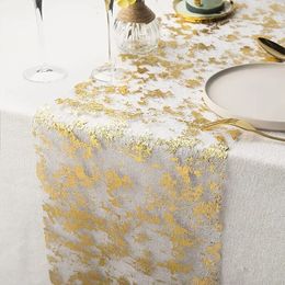 Sparkle Metallic Gold Thin Table Coureurs Goldsilver Sequin Pinter Foil Mesh Roll Party Mariage Décor de Noël 240430