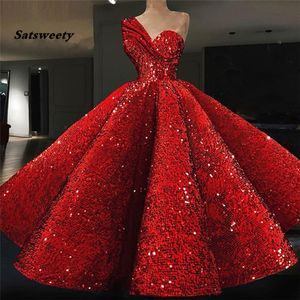 Étincelle musulman robes de soirée robe de bal une épaule rouge paillettes islamique dubaï caftan saoudien arabe longue robe de soirée 2023