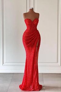 Sparkle Red Lades Prom Dresses Sexy Sweetheart Mermaid Split Evening Jurken BC18459