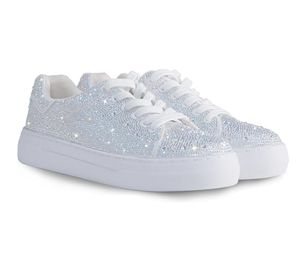 Baskets strass scintillantes pour femmes baskets Bling baskets strass chaussures blanches paillettes mode plate-forme strass éblouie
