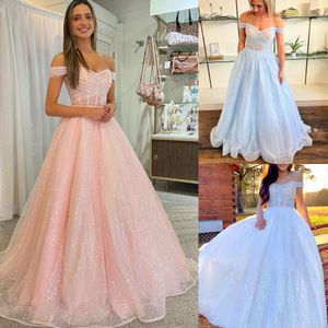 Sparkle Sequin prom jurk 2k23 Ballgown off-the-shoulder dame meisje optocht jurk formeel feest bruiloft gasten rode capet catwalk black-tie gala hoco corset licht roze blauw blauw