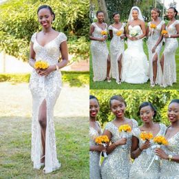 Sparkle Pailletten Arabisch Land Split Bruidsmeisjes Jurken Lange Formele Vrouwen Strand Afrikaanse Bridemaids Bruiloft Gast Feestjurken Backless