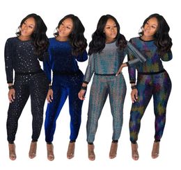 Sparkle Sequins Fabric Nightclub Bar Shinning Two Piece Tenues Pantalons T-shirts à manches longues Pantalons de survêtement décontractés multicolores 7339999