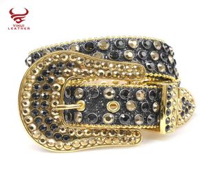 Sparkle Wtern Cowboy Leather Diamond Men Crocodile PU Golden Rhintone Digner Beltsimon6817315