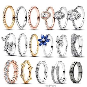 Fonkelende 100% S925 Sterling Zilveren Crossover Band Ring voor Vrouwen Meisje Peer Herbarium Bloem Valentijnsdag Fijne Sieraden Gift