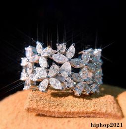 Sparkling 925 Sterling Silver Marquise Cut Moissanite Diamond Rings Party Femmes Feuille De Mariage Bague Cadeau Hip Hop Jewelry2806414