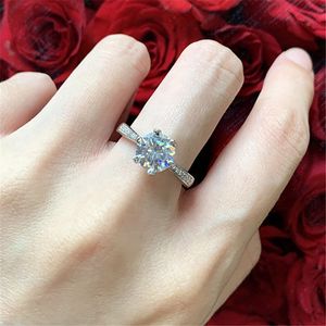 Sprankelende 925 Sterling Zilveren Ring Luxe Sieraden Trouwringen 5A Cubic Zirconia Prong Setting Ronde Cut White Diamond Ringen voor Vrouwen Valentijnsdag Gift met Doos