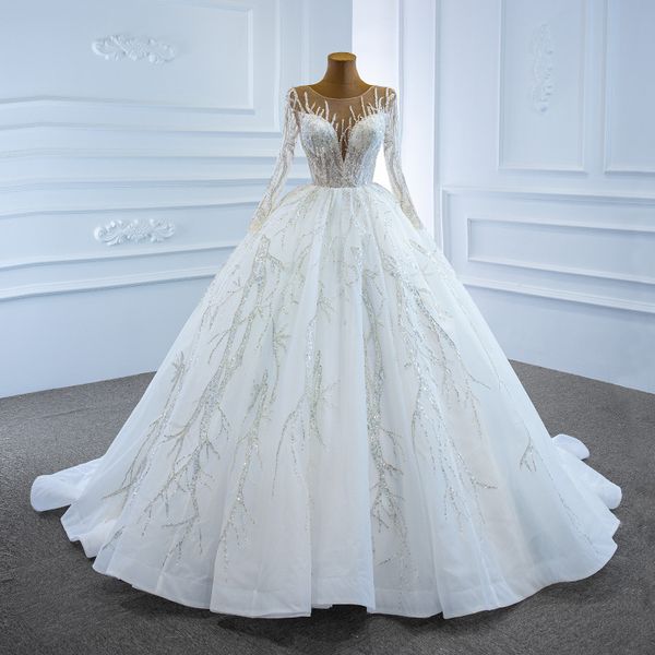 Vestido de novia árabe brillante de Dubai 2024 Mangas largas Lentejuelas con cuentas Cristales Vestido de novia Tallas grandes Vestidos hechos a medida Robe De Mariage