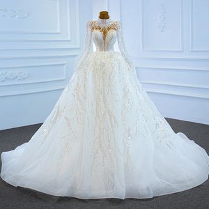 Sprankelende Arabische Dubai trouwjurken 2024 Hoge nek lange mouwen kralen sequgels kristallen bruidsjurk plus maat op maat gemaakte vestidos de novia