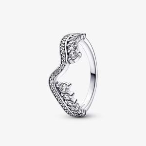 Anillo de onda asimétrica brillante para Pandora 925 Anillos de bodas de plata esterlina Joyas de fiesta de diseñador para mujer Regalo de novia Anillo de diamante CZ con caja original