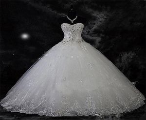 Sprankelende kralenkristallen bol jurk trouwjurken Lace Rhinestone plus size robe de mariage bruidsvestido de novia2936257