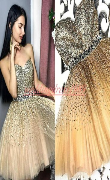 Perles scintillantes paillettes or robes de soirée pour juniors cristal grande taille robe de bal courte robes de bal Graduation Club We8722320