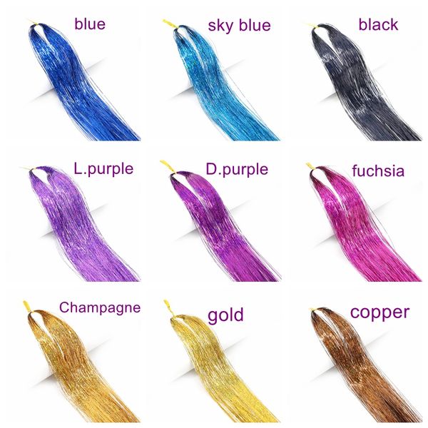 Extensiones de oropel de pelo sintético brillante de 22 pulgadas para fiestas y vida nocturna, colores dorados y plateados