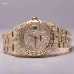 Montre-bracelet en diamant Moissanite, cadran énorme scintillant, mécanique, glamour, lunette unisexe luxueuse, Hip Hop, personnalisée