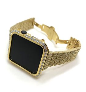 Boîtier de montre en diamant doré scintillant, bracelet de montre en acier inoxydable doré pour Apple Watch S1S2S3 42mm G6063806
