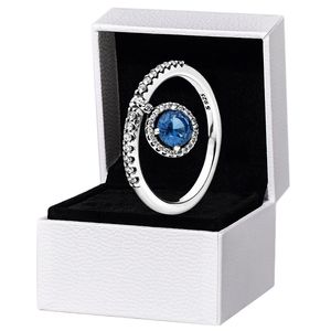 Sparkling Blue Round Stone Rings para Pandora Auténtica plata esterlina Wedding Party Jewelry para mujer Novia Gift CZ Diamond designer Ring con caja original
