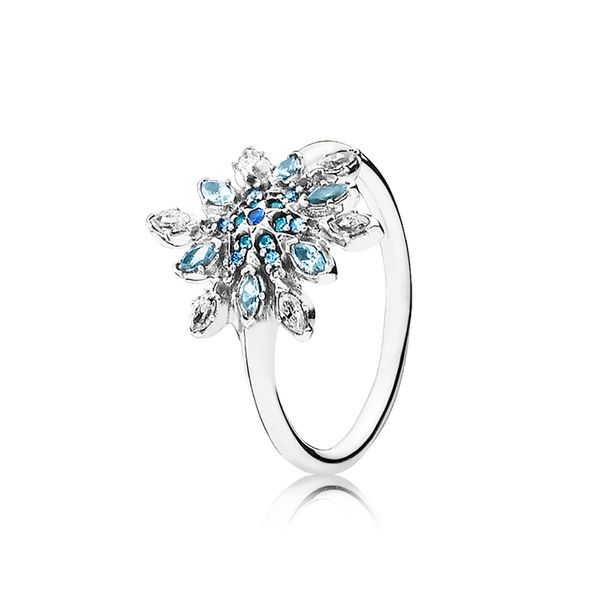 Bagues de flocon de neige bleu étincelant avec boîte d'origine pour Pandora authentique bijoux de mariage en argent sterling pour femmes filles CZ diamant petite amie cadeau ensemble de bagues