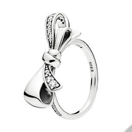 Anello con fiocco scintillante in vero argento sterling per Pandora CZ Diamond Fashion Party designer di gioielli per le donne Anelli regalo fidanzata con scatola originale al dettaglio