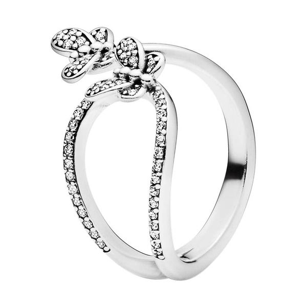Sparkling Butterfly Open Ring 925 Joyas de fiesta de plata esterlina para mujeres niñas con caja original para Pandora CZ Diamond Anillos de compromiso