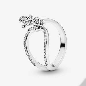 Bague ouverte papillon étincelant pour Pandora Authentique bague de mariage en argent sterling Bijoux pour femmes Cadeau petite amie Bague en diamant CZ avec coffret d'origine