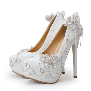 Étincelant papillon chaussures de mariage cristal mariée robe chaussures femmes élégantes robe pompes Graduation fête chaussures de bal plate-forme pompe
