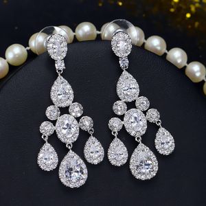 Mousserende charme kwast water drop diamant oorbel ontwerper voor vrouw feest witte aaa kubieke zirconia koper bruid bruidsbetrokkenheid luxe vrouwen oorbellen cadeau