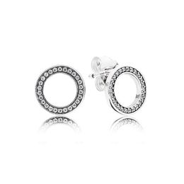 Sparkling Circle Stud Boucles d'oreilles en argent sterling véritable pour Pandora CZ Diamond Wedding designer Jewelry For Women Girlfriend Gift Boucles d'oreilles avec boîte d'origine