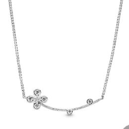 Collier de chaîne de trèfle étincelant pour Pandora véritable argent sterling CZ diamant cristal bijoux de mariage pour femmes petite amie colliers de créateurs avec boîte d'origine