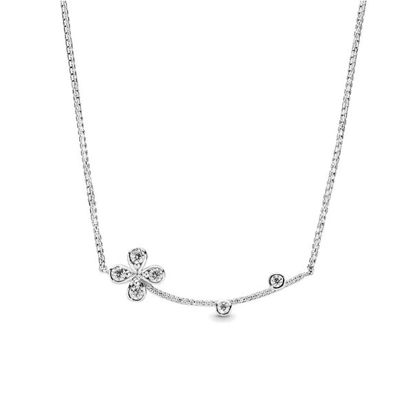 Collier de diamants CZ avec pendentif trèfle étincelant avec boîte d'origine pour bijoux de créateur de mariage en argent sterling véritable Pandora pour femmes filles colliers de fiançailles