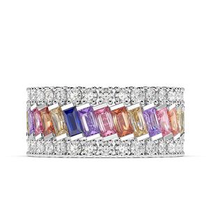 Sparkling Cocktail Luxury Jewelry 925 Sterling Silver Full Princess Cut Multi Color Topaz Eternity Femmes Mariage Bague de Fiançailles Bague Cadeau