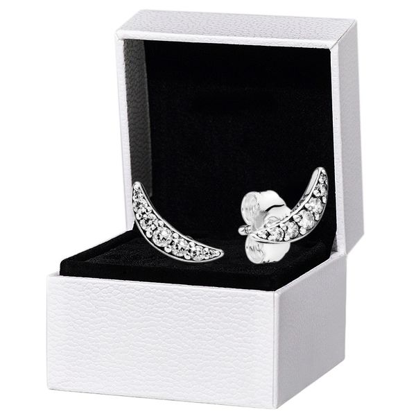 Sparkling Crescent Moon Stud Oorbellen Originele doos voor Pandora 925 Sterling Zilver CZ kristal Vrouwen partij Sieraden Oorbel set