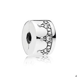 Clip couronne scintillante en argent sterling véritable pour bracelet chaîne serpent Pandora, fabrication de breloques pour femmes et filles, bijoux en diamant CZ avec boîte d'origine
