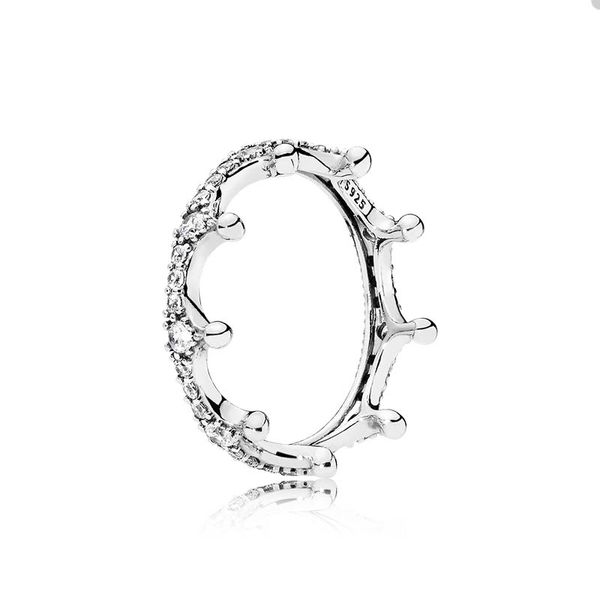 Sparkling Crown RING Real Sterling Silver for Pandora Crystal Diamond Party Designer de bijoux Bagues pour femmes Sisters Gift Stacking rings avec Original Box Set