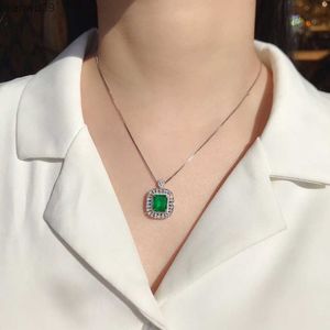 Fonkelende Kristallen Groene Vierkante Hanger Voor Dame Hals Accessoires Luxe Choker Zilver 925 Ketting Sieraden Set Voor Vrouwen L230704