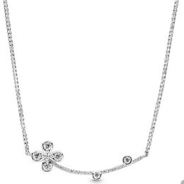 Collier de trèfle en diamant CZ étincelant pour Pandora Colliers de mariage en argent sterling réel pour femmes Colliers de chaîne de créateurs de cadeaux avec boîte d'origine