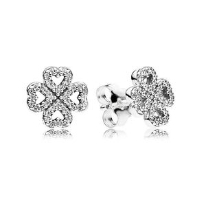 Sprankelende CZ Diamond Clover Stud -oorbellen voor Pandora Authentieke Sterling Silver Wedding Designer Sieraden voor vrouwen Vriendin Gift Earring Set met originele doos