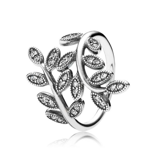 Sparkling CZ Diamond Leaf RING Auténtica plata esterlina para Pandora Fashion Wedding Party Jewelry para mujeres niñas deja anillos con caja original