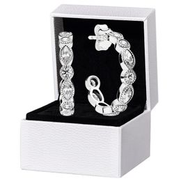 Sparkling CZ Diamond Stud Earring Hook para Pandora Auténtica plata esterlina Wedding Party Jewelry para mujer Girlfriend Gift diseñador Pendientes con caja original