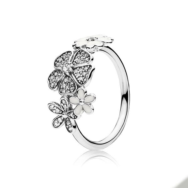 Sparkling Daisy Flower Rings Real Sterling Silver for Pandora CZ Diamond Wedding Party Jewelry For Women Girlfriend Gift designer Ring Set avec Original Retail Box