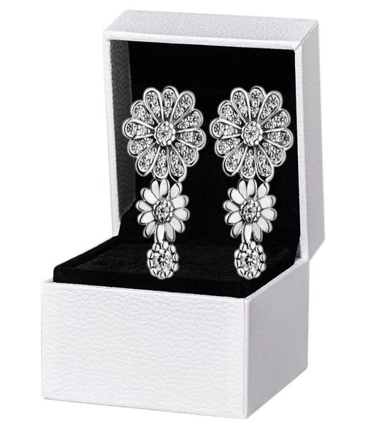 Boucles d'oreilles trio de fleurs de marguerite étincelantes Boîte d'origine pour pendentif en argent sterling 925 Boucle d'oreille Femmes Bijoux de mariage Set6938800