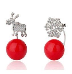 Sparkling Deer Snow Flake Red Ball Christmas Stud Earring For Women Girl Lady Fine Jewelry Cadeau S925 Silver AAA Zirkon8642169