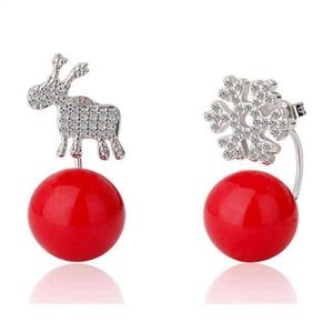 Sparkling Deer Snow Flake Red Ball Christmas Stud Earring For Women Girl Lady Fine Jewelry Cadeau S925 Silver AAA Zirkon2577888