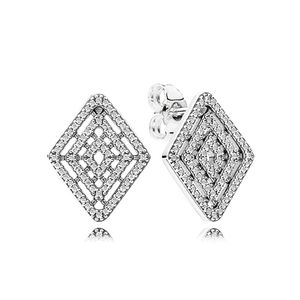 Sparkling Diamond Shape Stud Earring voor Pandora Real Sterling Silver Wedding Sieraden voor vrouwen Vriendin Gift Luxe oorbellen met originele boxset