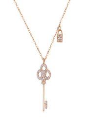 Collier avec pendentif clé en diamant scintillant pour femmes et filles, en zircon, de styliste, joli verrou, or rose, argent 3150807