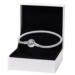 Sparkling Double Halo clasp Pulsera con dijes para Pandora 925 Pulseras de cadena de serpiente de plata esterlina para mujer Regalo de novia Cadena de mano Joyería con caja original