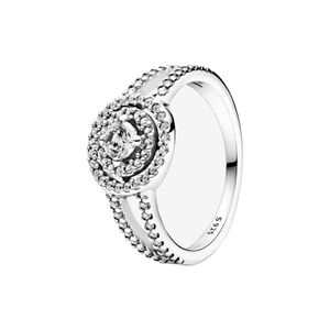 Sparkling Double Halo Ring Auténtica plata esterlina con caja original para Pandora Fashion Wedding Jewelry para mujeres niñas CZ Diamond Compromiso regalos Anillos Set