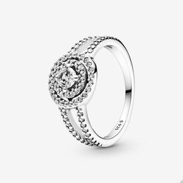 Sparkling dubbele halo -ring voor Pandora Authentieke Sterling Silver Party Rings Designer sieraden voor vrouwen Girls Crystal Diamond Luxe trouwring met originele doos