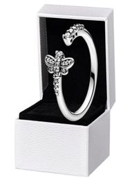 Bague ouverte libellule étincelante authentique en argent sterling 925 pour femmes et filles, bijoux de créateur de mariage pour bagues en diamant CZ avec boîte d'origine Set6864918