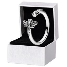 Sparkling Dragonfly Open RING Authentieke 925 Sterling Zilveren Vrouwen Meisjes Bruiloft designer Sieraden voor pandora CZ diamanten Ringen met Originele Box Set