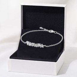 Bracelet de chaîne de coeurs sans fin étincelant pour Pandora 925 Sterling Silver Chaîne à la main Bijoux de mariage pour femmes Petite amie Cadeau designer Bracelet avec boîte d'origine